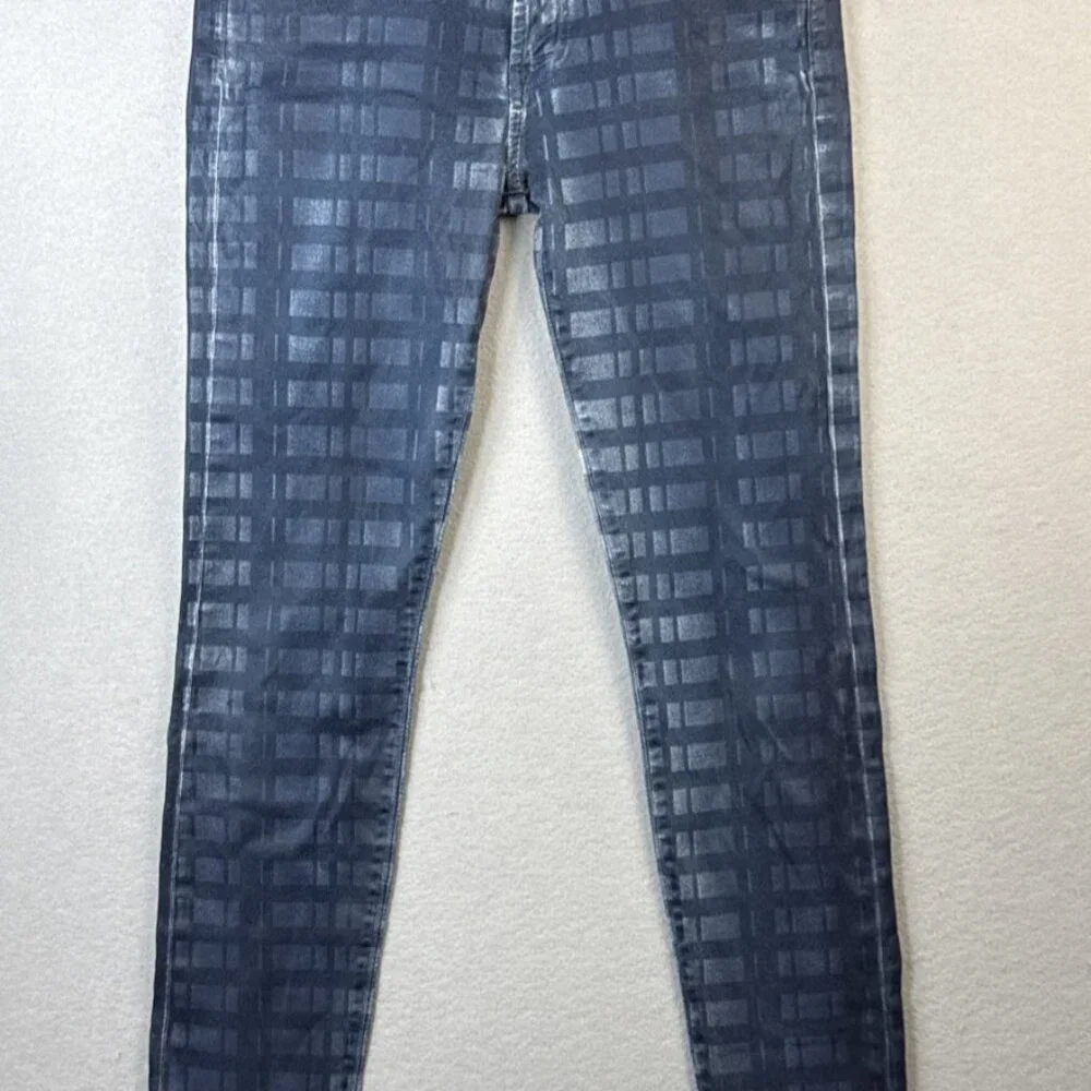 7 For All Mankind Skinny Leggings Womens Size‎ 28 Waxed Coated Jeans Blue Plaid
